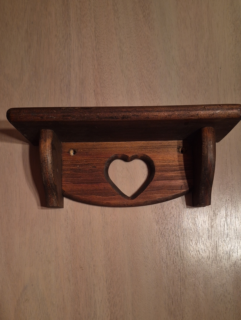 Vintage Pine Wood Wall Shelf Mini Heart Cutout 12 In